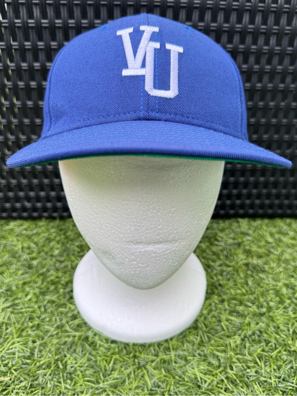 Vintage DeLONG VU University Fitted Hat Size 7 1/4 Blue